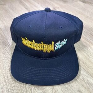 VTG 1998 Mississippi State‎ Bulldogs Snapback Hat Youngan Iron Bowl Blue Cap